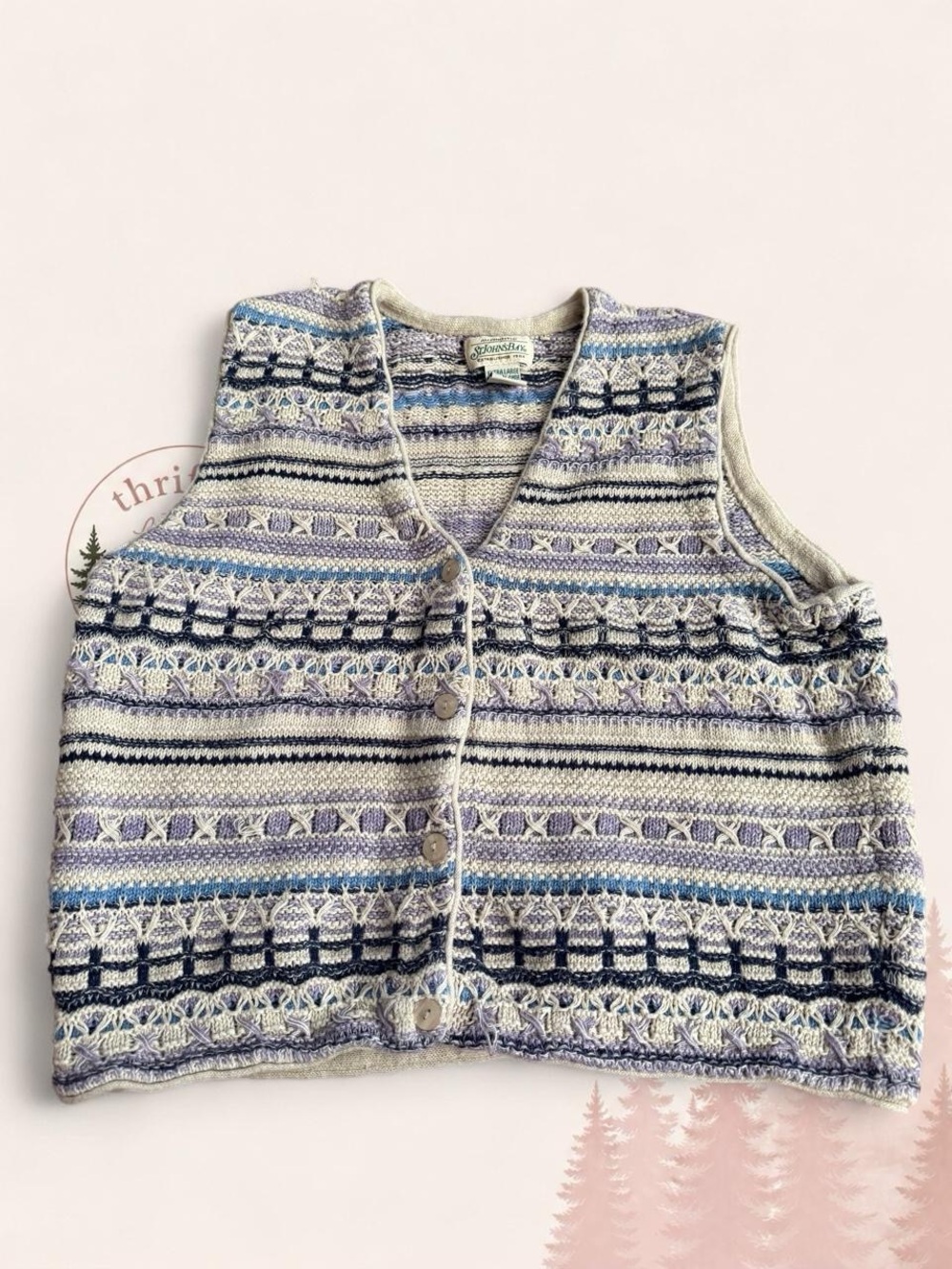 St. John's Bay Navy, Blue & Cream Patterned Knit Vest